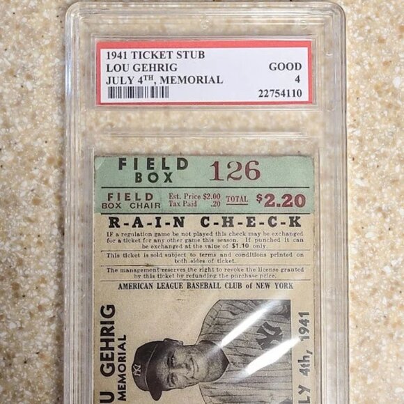 Lou Gehrig 1941 4th of July memorial ticket Custom Graded custom aged card - Picture 1 of 2